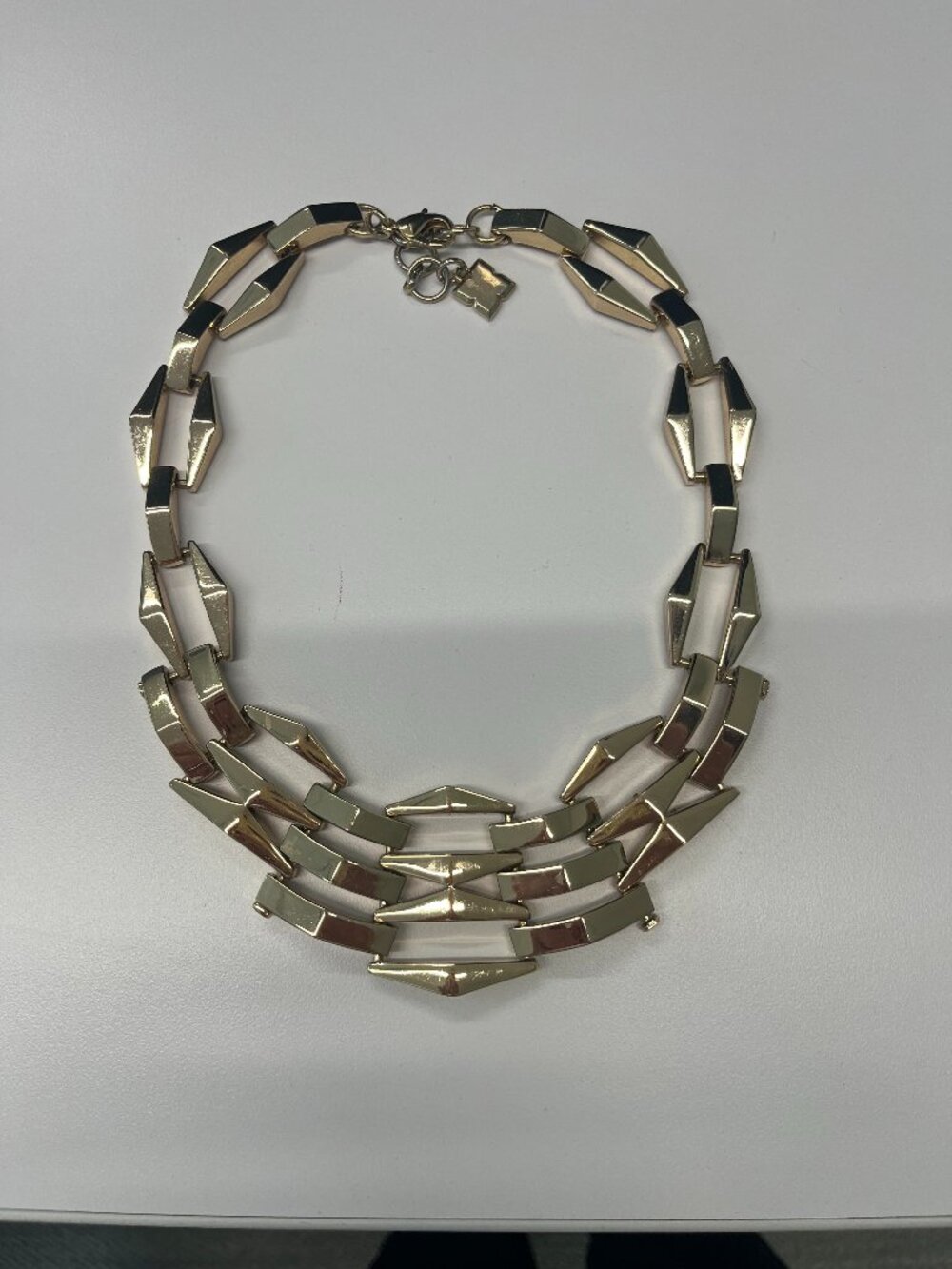 BCBG Gold Tone Geometric Link Statement Collar Necklace